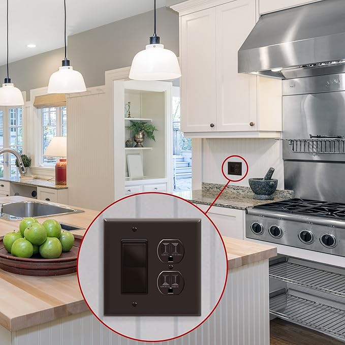 ENERLITES Combination Duplex Receptacle Outlet/Decorator Switch Wall Plate, Mid-Size 2-Gang 4.88" x 4.92", Polycarbonate Thermoplastic, 882131M-BR, Brown