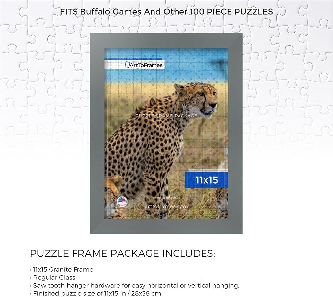 ArtToFrames Puzzle Frame for Buffalo Games 100 Piece Jigsaw Puzzles, 11x15 Inch (28x38 cm), Granite Engineered Wood with Regular Glass, Ready to Hang Puzzle Display