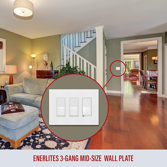 ENERLITES Screwless Decorator Wall Plates Child Safe Outlet Covers, Gloss Finish, Medium Size 3-Gang 4.88" H x 6.77" L, Unbreakable Polycarbonate Thermoplastic, SI8833M-W, White
