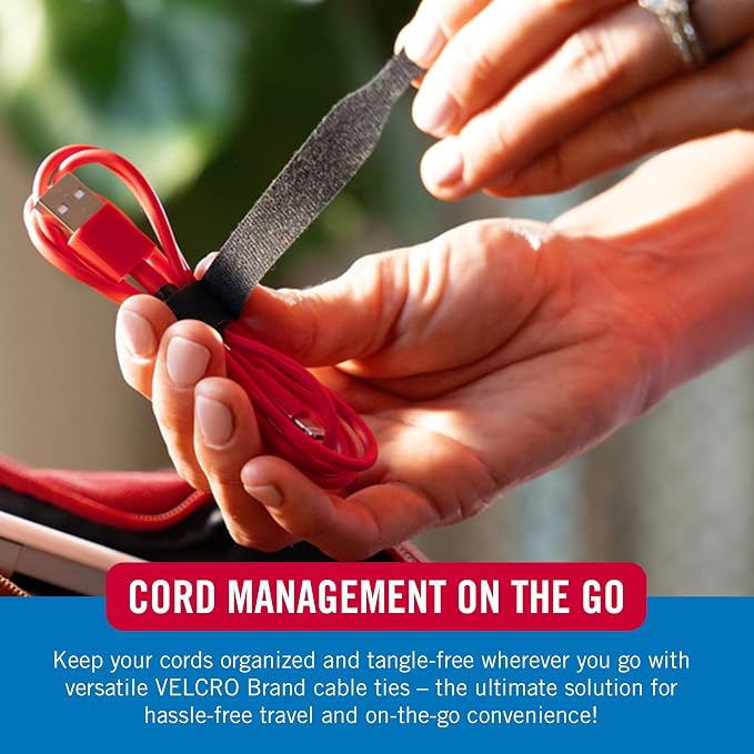VELCRO Brand Reusable Cable Ties, 100 Pack 6 Inch, Cord & Cable Management Straps for Electronics, Desk, Home Office & Workstations, Black