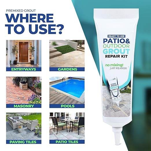 PentaUSA Outdoor Grout - Premixed Patio Grout in a Tube, Ready to Use Polymeric Sand for Pavers, Repairs Stone Joints, Driveways, Entryways, Gardens - Includes Grout Float (14oz / Natural Sand Color)