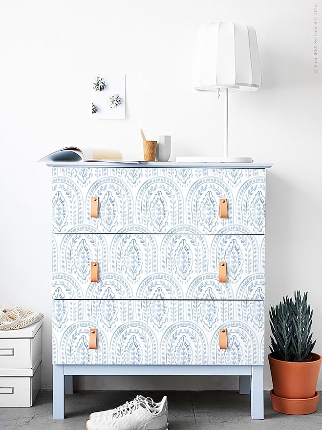 Peel and Stick Wallpaper Modern Wall Paper Boho Contact Paper Removable Wallpaper Peel and Stick Blue and White Self-Adhesive for Bathroom Bedroom Kitchen Wall Decor 17.3" x 118"