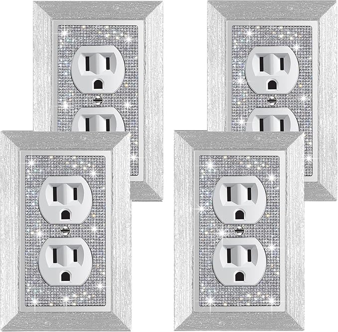 4 Pcs Shiny Rhinestones Outlet Covers Wall Plates Light Switch Cover Plate Decorative Imitation Wood Grain Wall Plate Single Toggle Outlet Cover Durable Switch Covers