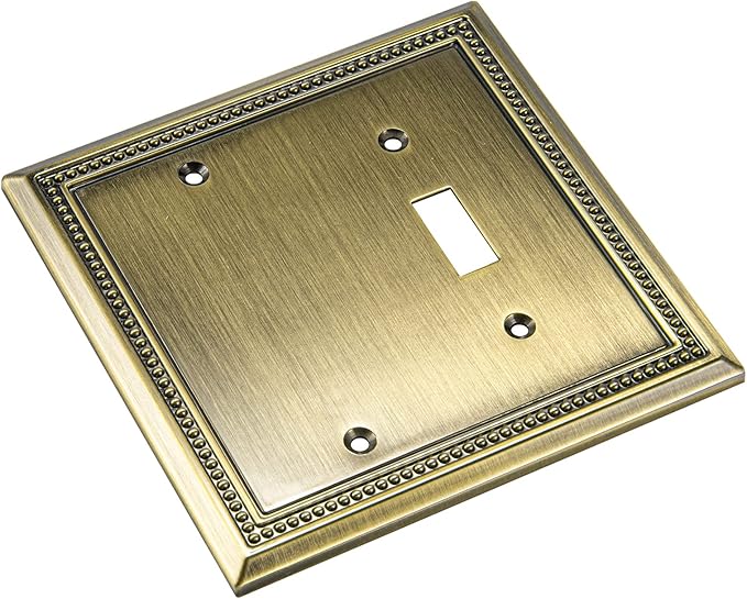 Henne Bery Sunken Pearls Heavy Duty Decorative Wall Plate Switch Plate Outlet Cover (Blank/Toggle, Antique Brass)
