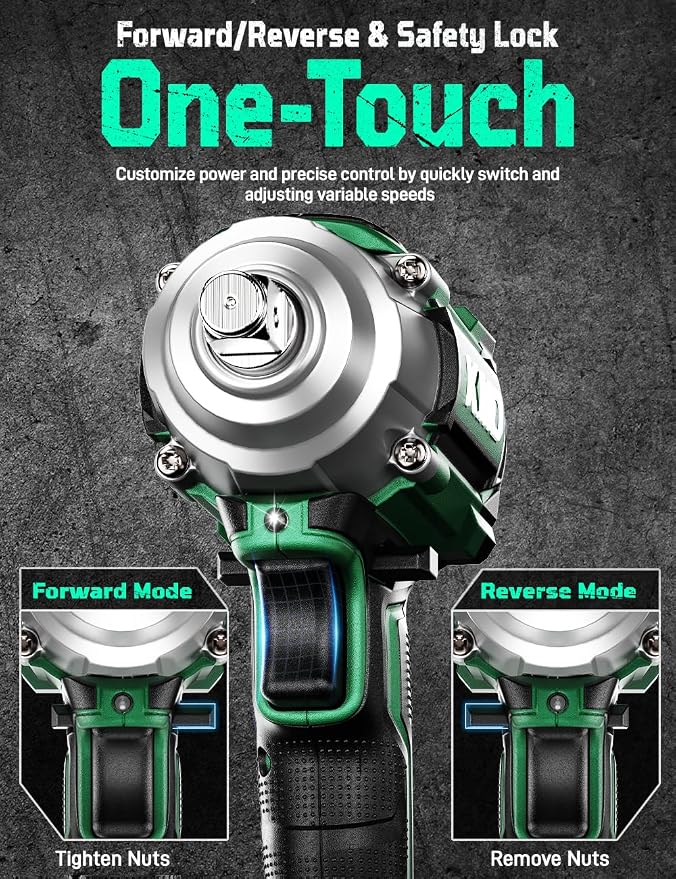 KIMO Impact Wrench 1/2 Cordless, Impact Gun for Car Tire, 20V Impact Driver | 550N.m (410ft-lbs), 4000RPM/3500IPM , 4 Sockets, 9-Piece Drill& Driver Set, Safety Lock, Variable Modes, 2 x 4000mAh Battery