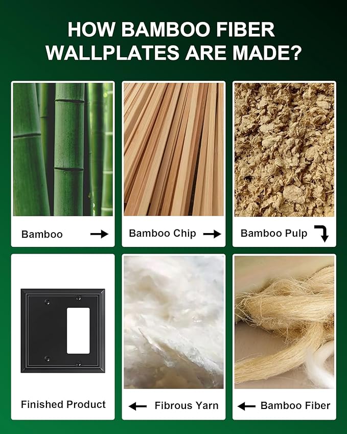2-Pack Combo Blank/Decorator Wall Plates, Black Decorative Switch Plates and Outlet Covers, Durable Natural Bamboo Fiber Wall Plates for Electrical Outlets, Receptacle, GFCI Outlet, Dimmer Switch