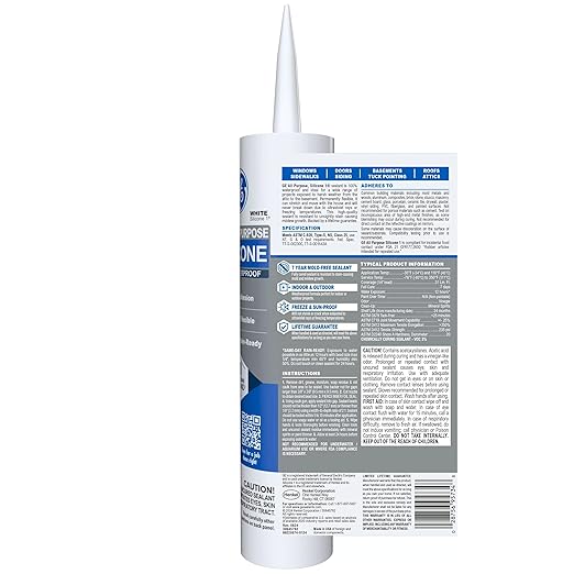 GE All Purpose Silicone Caulk, White, 10.1 fl oz Cartridge, 12 Pack - 100% Waterproof Silicone Sealant, Stronger Adhesion, Freeze & Sun Proof