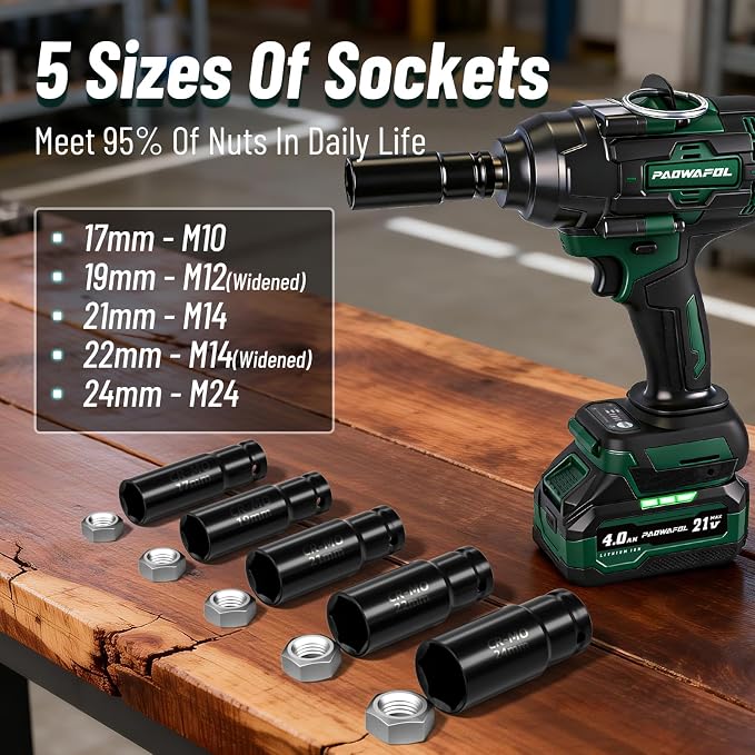 2026 Impact Wrench 900ft-lbs(1200N.m), 1/2" Impact Gun with 2x4.0Ah Battery, 21V Cordless Impact Driver High Torque with 5 Sockets, Pistola Llave De Impacto Brushless for Truck RV Home Car