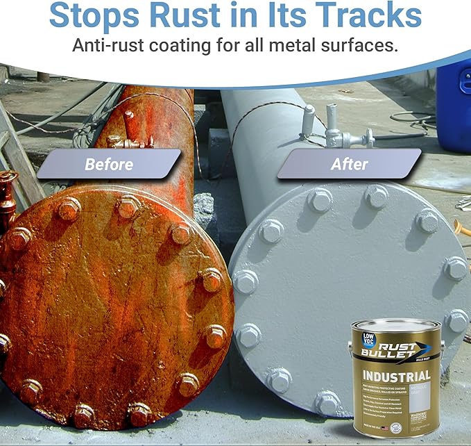 RUST BULLET Industrial - Metallic Gray - 5 Gallon - Low VOC - Rust Preventative Coating for Industrial, Marine, Home & Farm Projects, UV Resistant, Durable Finish