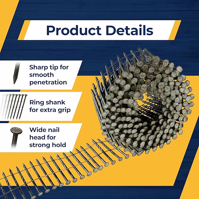 Rockin Rolls Siding Nails 2 Inch - 3600 Count – 15 Degree Wire Collated Coil Siding Nails, Full Round Head Galvanized Steel Nails, Fence Nails for Wood Fencing, Fits Siding Nailer & Coil Nail Gun