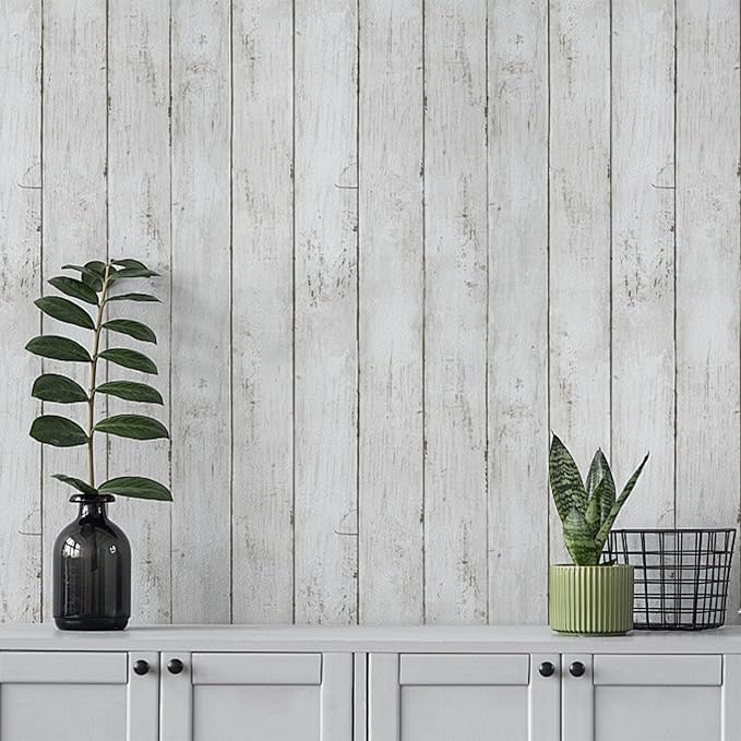 Shiplap Peel and Stick Wallpaper, Contact Paper for Classroom Home Decor | 17.7"x205" Removable Self-Adhesive White Wood Plank Film, Farmhouse Decor for Bulletin Board Desk Cabinet & Home Renovation