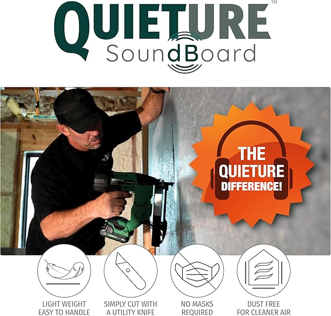 Quieture Soundboard Acoustic Panels Sound Absorbing Fiberboard for Soundproofing & Thermal Insulation Ideal for Walls, Ceilings & Floors - 12 2'x4' Panels, 6mm T (Covers 96 sq ft)