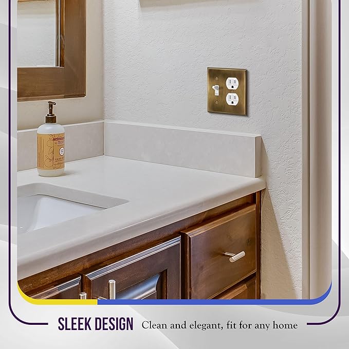 ENERLITES Combination Toggle Switch and Duplex Receptacle Metal Wall Plate, Stainless Steel 201 Outlet Cover, Corrosion-Resistant, Standard Size 2-Gang 4.50" x 4.57", 771121-AB, Antique Brass
