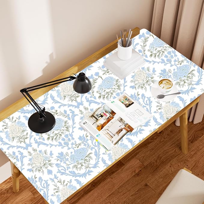 ILHIIOR White Floral Peel and Stick Wallpaper Boho Leaf Contact Paper Blue Flower Removable Self Adhesive Waterproof Wall Paper for Cabinet Drawers Wall Decor Renter Friendly 17.5''x118''