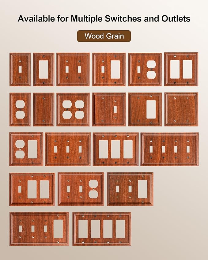 2-Pack Combo Blank/Toggle Light Switch Cover Plate, Wood Grain Modern Decorative Electrical Outlet Covers, Bamboo Fiber Wall Switch Plates and Outlet Covers