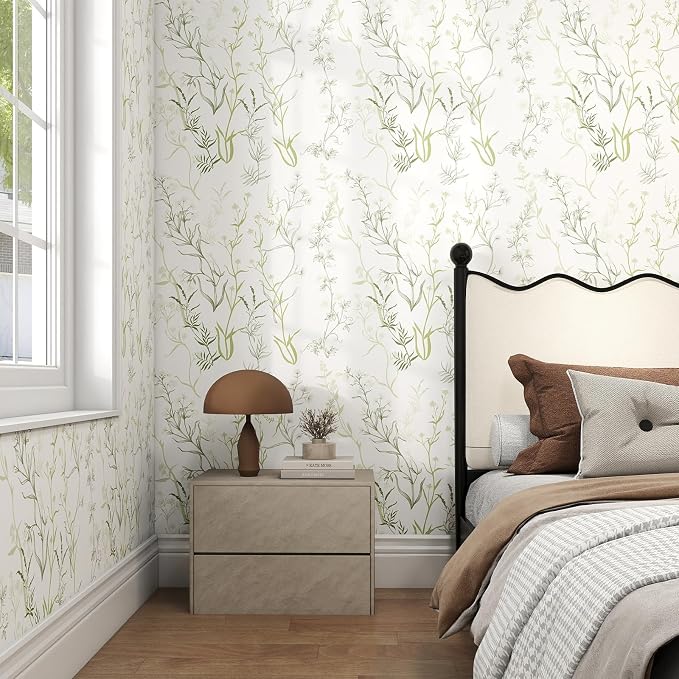 Timeet Floral Peel and Stick Wallpaper Botanical Wildflower Self Adhesive Wall Paper Removable Plant Vine Contact Paper for Living Room Bedroom Accent Decor 17.3" x 120"