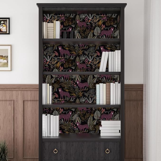 Dark Pink Vintage Leopard Peel and Stick Wallpaper 17.5" x 118" | Waterproof Vinyl Self Adhesive Removable Renter Friendly Floral Contact Paper