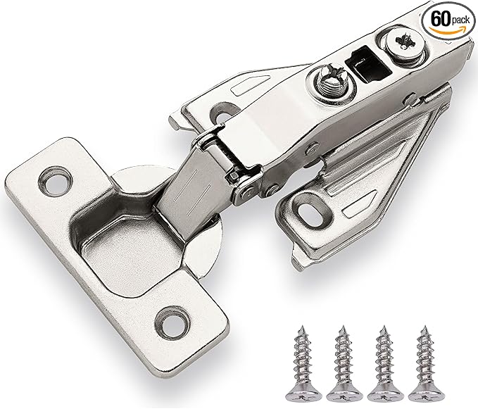 DecoBasics (60 PCS) Full Overlay Soft Close Cabinet Hinges for Kitchen Cabinets - 105° Face Frame Concealed Cabinet Door Hinge -3 Way Adjustability -Clip on Plate & Matching Screw 4 Easy Installation