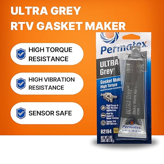 Permatex 82194 Ultra Grey Rigid High-Torque RTV Silicone Gasket Maker, 3.0 oz.