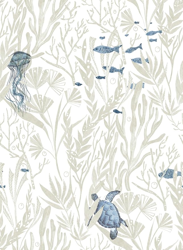 tiltil Coastal Peel and Stick Wallpaper Beige Contact Paper 17.3"×78.8" | Beach Self-Adhesive Wallpaper Removable Countertop Wall Paper Blue Ocean Wallpaper for Bathroom Waterproof Decor Vinyl Roll