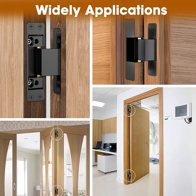 4.5" Hidden Door Hinge/Concealed Hinges,Invisible Hinges,Invisible Door Silent Door Hinge 110 Degree Swing Hinge 2-Way Adjustable Butt Hinge 4.5 x 2 x 1 (2, Black)
