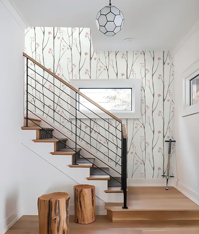 Timeet Floral Wallpaper White and Pink Wall Paper Peel and Stick Modern Contact Paper Removable Self-Adhesive Bedroom Bathroom 16" x 78.7"