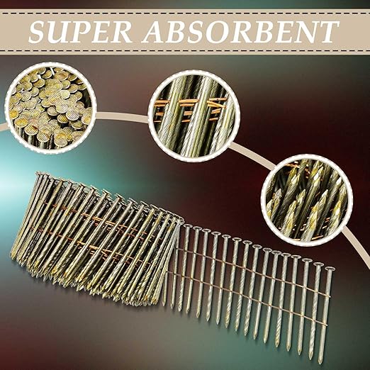 Hotop 3600 Count Siding Nails, 15-degree Wire Collated Coil Siding Nails, Full Round Head Mild Steel Nail for Sheathing Decking Fencing Attachment Replacement Parts(1 3/4 Inch)