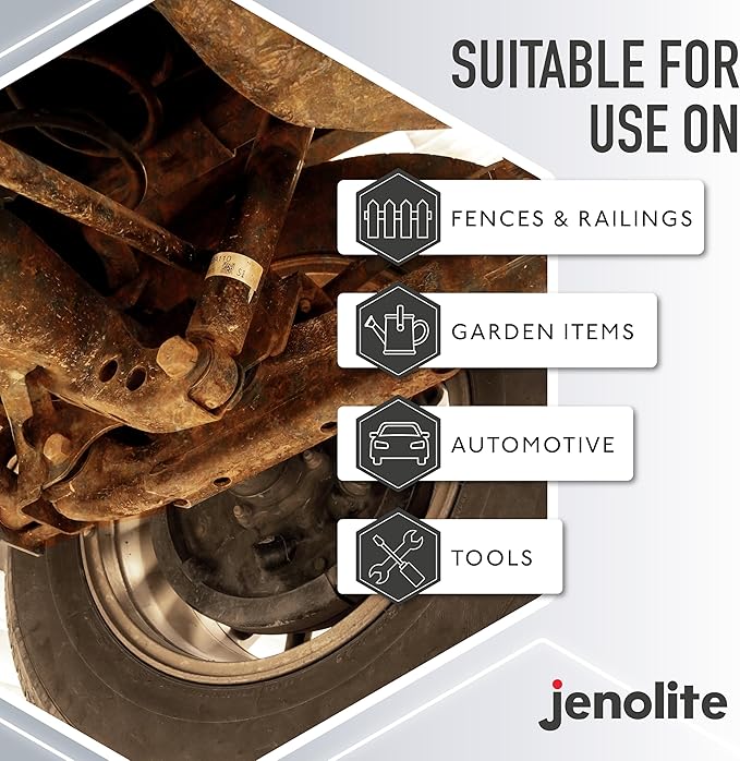 JENOLITE Rust Converter for Metal 500 ml (16.9 fl oz) All In One Fast‑Acting Water‑Based Rust Reformer, Primer & Inhibitor in One. Converts Rust to a Paint‑Ready Surface. Made in Britain