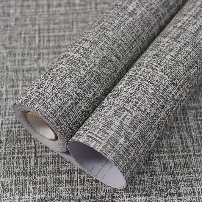 WADILE Grasscloth Peel and Stick Wallpaper 15.7in x 196.8in, Textured Contact Paper for Cabinets, Faux Linen Wall Paper Pull and Stick, Fabric Vinyl Wallpaper Self Adhesive Dark Gray | Textured contact paper, Faux linen, Vinyl material, Cabinets, Self ...