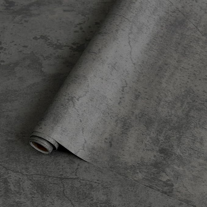 BAYYA Concrete Wallpaper Peel and Stick Wall Paper for Bedrooms Cement Wrap | Dark Blue Grey Concrete Contact Paper 15.8"x591" 3D Industrial Waterproof Removable Wall Covering for Bathroom Bedroom