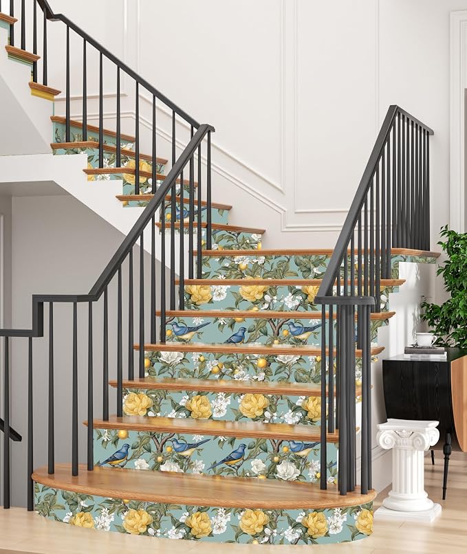 Danodoi Green Vintage Lemon Bird Peel and Stick Wallpaper 17.5" x 118" | Waterproof Vinyl Self Adhesive Removable Renter Friendly Floral Contact Paper