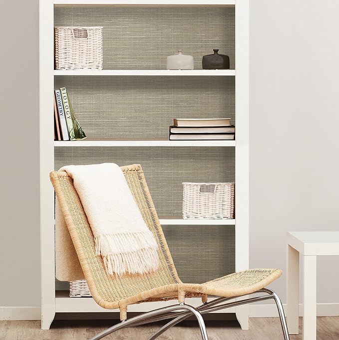 NuWallpaper Neutral Grasscloth Peel and Stick Wallpaper, Textured Removable Wallpaper, Renter-Friendly, 20.5 in x 18 ft