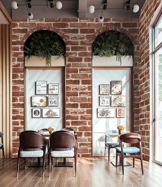 Hopeak Red Brick Wallpaper Self-Adhesive Peel and Stick Wallpaper Waterproof and Removable Good for Home Decoration and Furniture Renovation 35.4 x 196 Inch