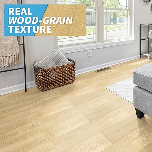 Art3d Peel and Stick Floor Tile Vinyl Wood Plank 36-Pack 54 Sq.Ft, Aspen Yellow, Rigid Surface Hard Core Easy DIY Self-Adhesive Flooring