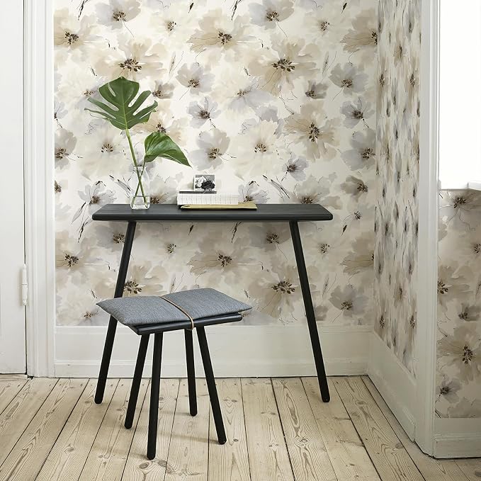 Floral Peel and Stick Wallpaper, Beige Yellow Watercolor Flower Contact Paper Peel and Stick for Bedroom Bathroom, Vintage Removable Waterproof Self Adhesive Wall Paper 240 x 17.3in, 28.84 sq.ft