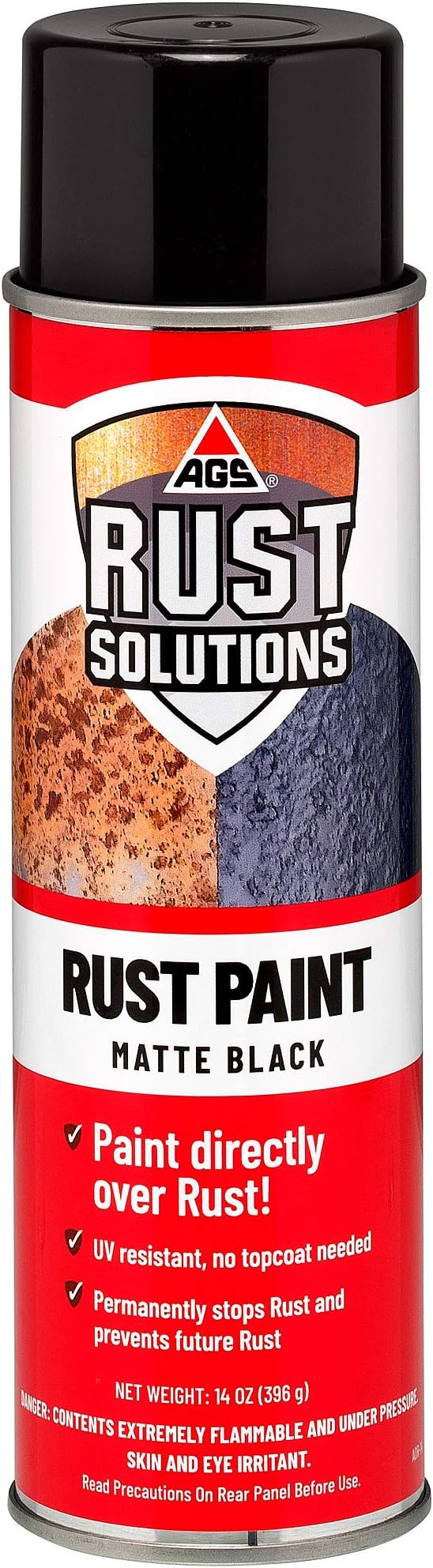 AGS RUST SOLUTIONS Rust Stop Spray Paint for Metal, 14oz Aerosol Can – Matte Black Finish, Epoxy-Fortified Corrosion Protection, UV Resistant, Withstands 300°F – No Sanding Required