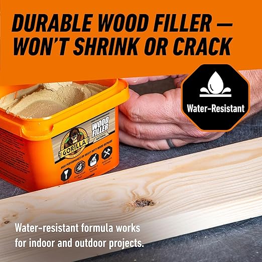 Gorilla All Purpose Wood Filler, Natural Finish, 16 Ounce Tub (Pack of 4) - Water Resistant for Indoor or Outdoor Projects and Repairs