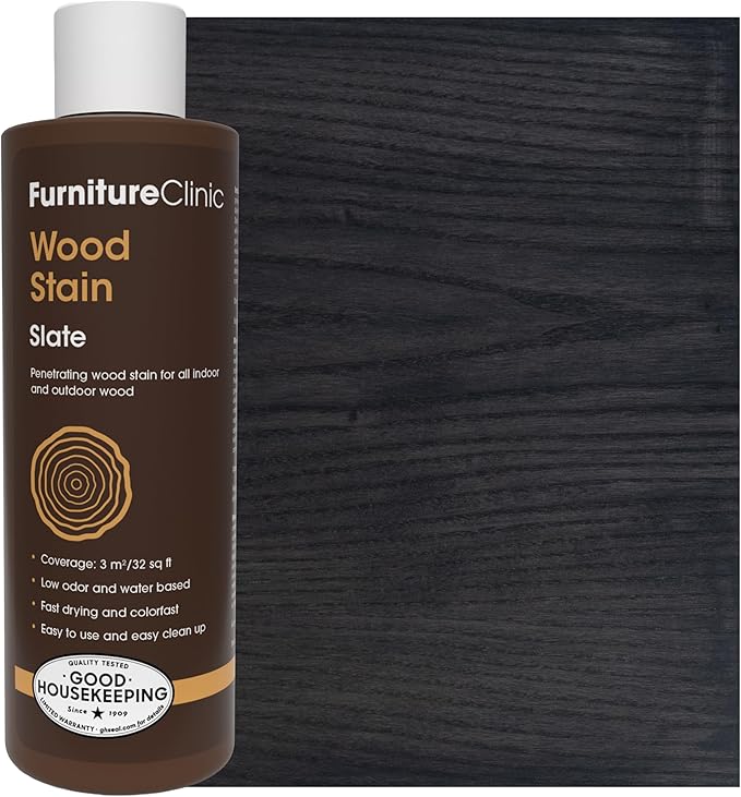 Furniture Clinic Wood Stain | Multiple Finishes | Fast Drying | Indoor and Outdoor Furniture and More | Water Based, Low Odor, Non-Toxic | Polyurethane| Slate (8.5oz / 250ml)