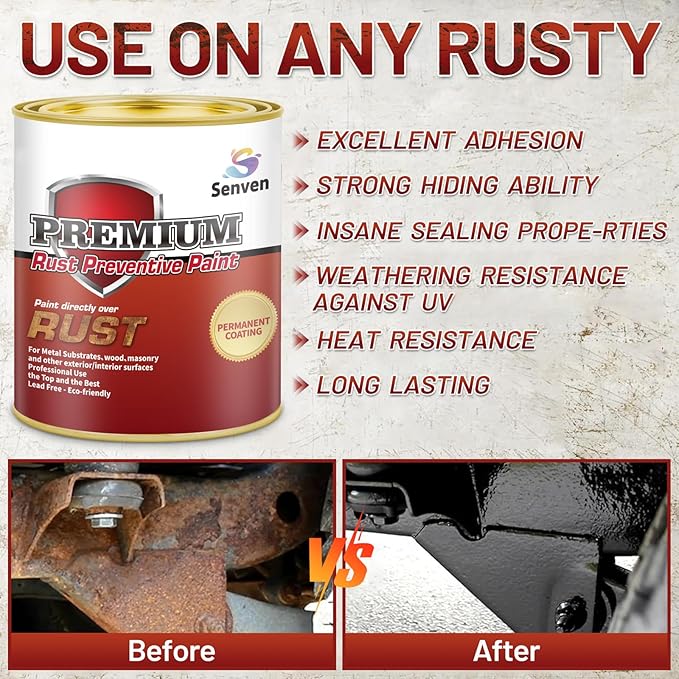 Rust-Stop and Corrosion Permanently Rust Preventive Coating Anti-Rust Automotive Rust Reformer for Metal & Seal, Rust Converter Non-Porous Protective Barrier High Gloss Black Metallic Paint 35 Fl Oz