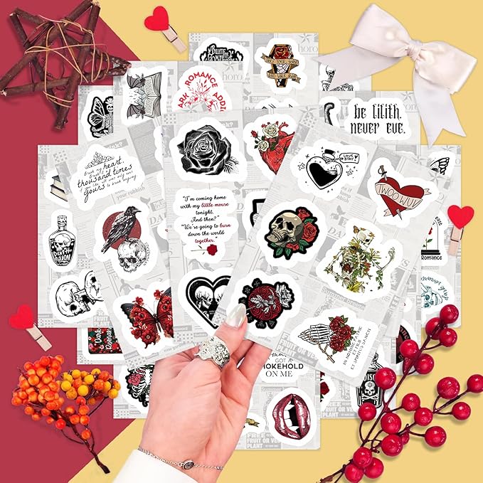 BulbaCraft 100Pcs Dark Romance Stickers for Water Bottle and Laptop - Dark Romance Party Supplies & Decorations, Waterproof Vinyl Decals, Love and Gothic Stickers, Gifts for Women & Men