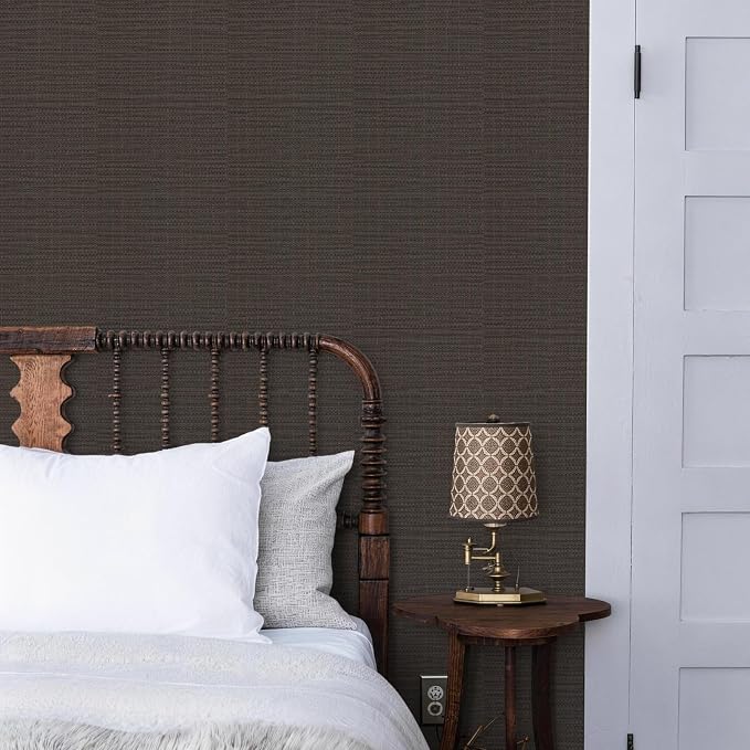 JiffDiff Grasscloth Wallpaper Peel and Stick 17.3"x118" Black Grassweave Peel & Stick Wallpaper Textured Wall Paper Contact Paper (14 sq. ft)