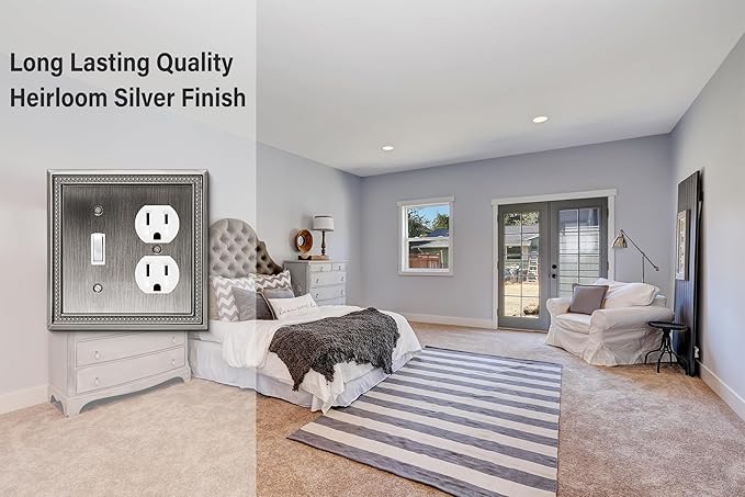Henne Bery Sunken Pearls Heavy Duty Decorative Wall Plate Switch Plate Outlet Cover (Toggle/Duplex, Heirloom Silver)