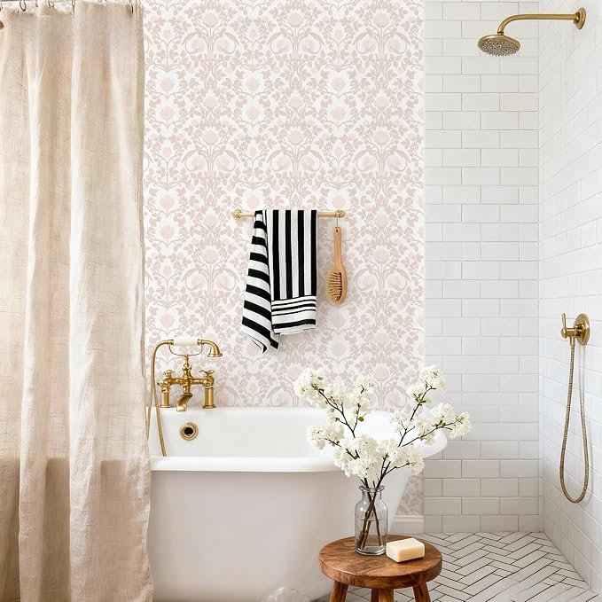 YXTII 17.3"×78.7" Pink Peel and Stick Wallpaper, Floral Wallpaper for Bedroom Bathroom Self Adhesive Removable