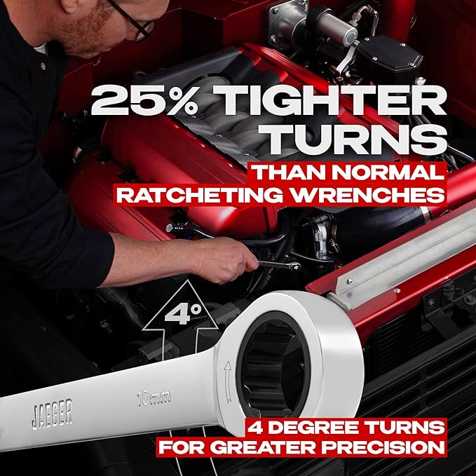 Jaeger 10 mm TIGHTSPOT Ratchet Wrench with Precision Movement and Hardened, Polished Steel for Projects with Metric Tight Spaces