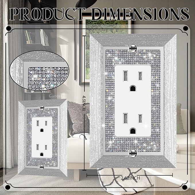 1 Pcs Shiny Rhinestones Wall Plates Imitation Wood Grain Light Switch Cover Decorative Outlet Cover Single Toggle Switch Plates And Outlet Covers
