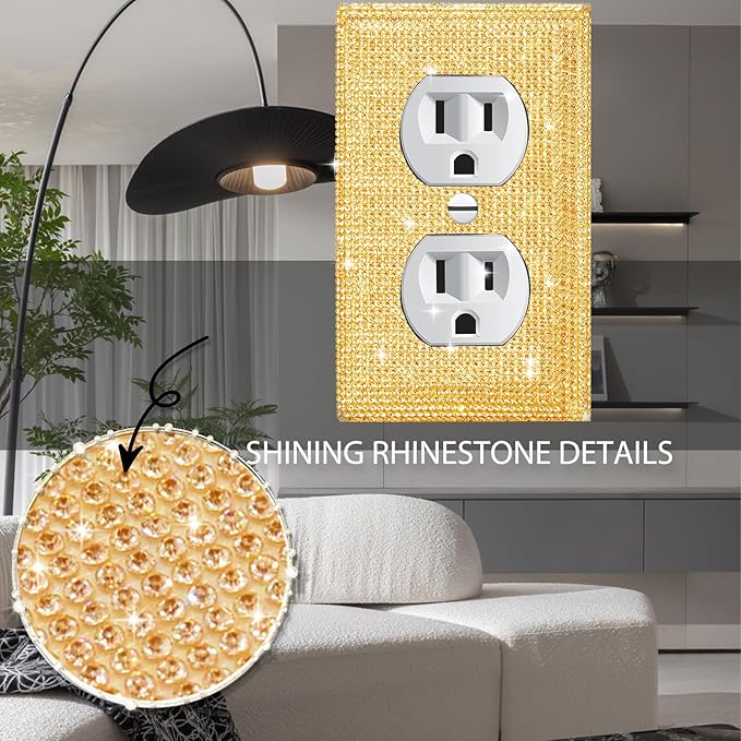 Shiny Golden Light Switch Cover Gold Rhinestones Wall Plates Light Switch Cover Plate Decorative Outlet Covers