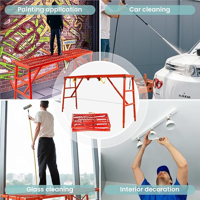 Folding Scaffolding Platform 69"x52.7"x15", 880 Lbs Capacity, 5-Level（33.8-52.7“） Height Adjustable Work Platform with Rhombus Anti-Slip Surface, Portable Scaffolding Ladder for RV and Home Decor