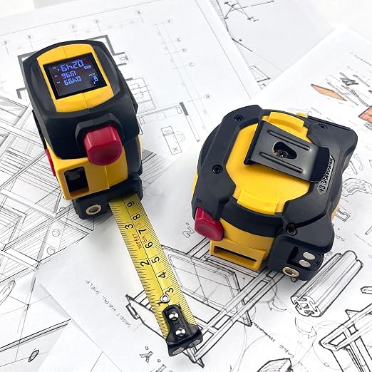 Laser Tape Measure 3 in 1 with Laser Level Crosshairs |196ft/60m Laser Distance+16ft/5m AutoLock Tape |Backlit LCD Display (Ft/Inch/M/mm) |for DIY,Construction, Interior Design (Yellow)