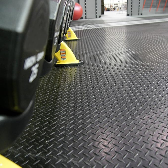 Rubber-Cal Diamond-Plate Rubber Flooring Roll - 3 mm x 4 ft x 2.5 ft Roll - Black