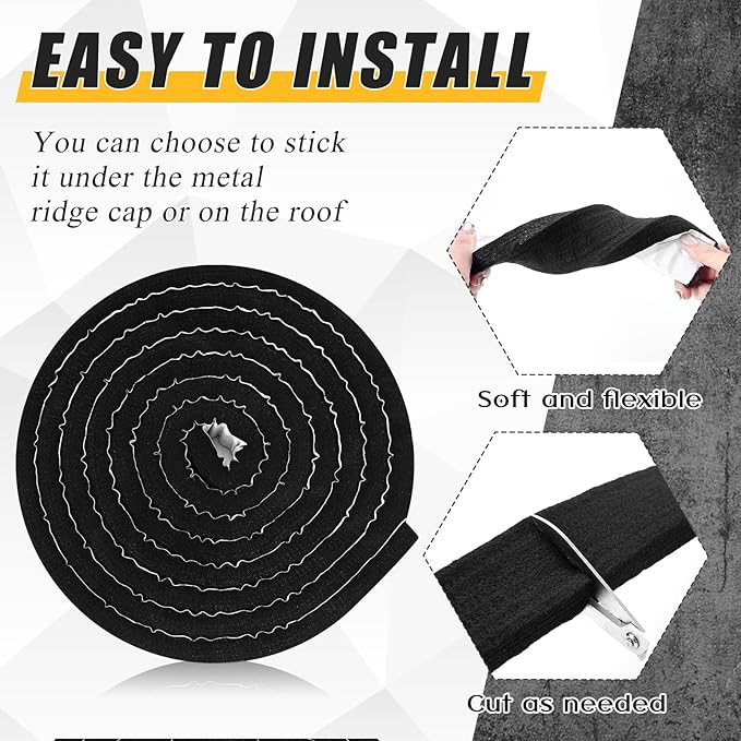 2 Pcs Metal Roofing Universal Vented Ridge Closure Strips 2 W x 15' l (30'l Total) Roof Panel Closure Self Adhesive Felt Tape Waterproof Windproof Seal for Metal Panels Insulation Weather Barrier